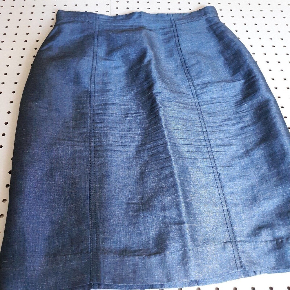 DONCASTER Shimmering Blue Knee Length Skirt Womens Size 6 Linen Blend
